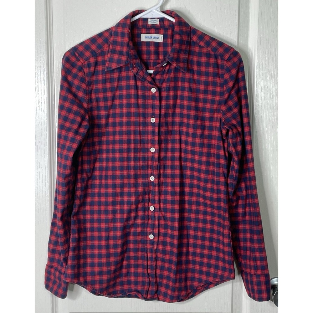 Taylor Stitch Shirt Mens XS‎ Red Blue Plaid Long Sleeve Button Up Outdoor Hike